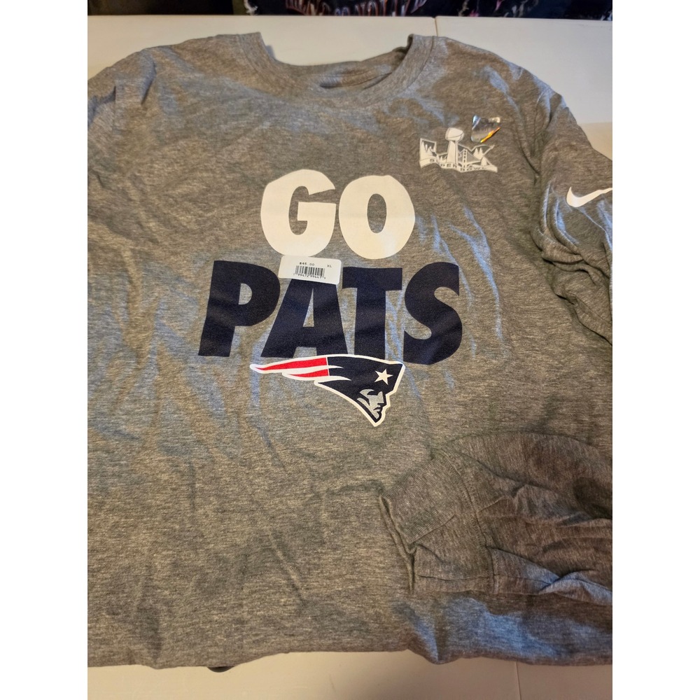 Nike New England Patriots Super Bowl LIII Go Pats Long Sleeve Shirt Gray XL‎ New